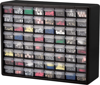 Akro-Mils 44-Drawer Plastic Drawer Storage Cabinet for Garage Organization, Bead Organizer, Building Bricks Storage, Teacher Toolbox, Makeup Organizer, 20" W x 6" D x 16" H, 10144 Black
