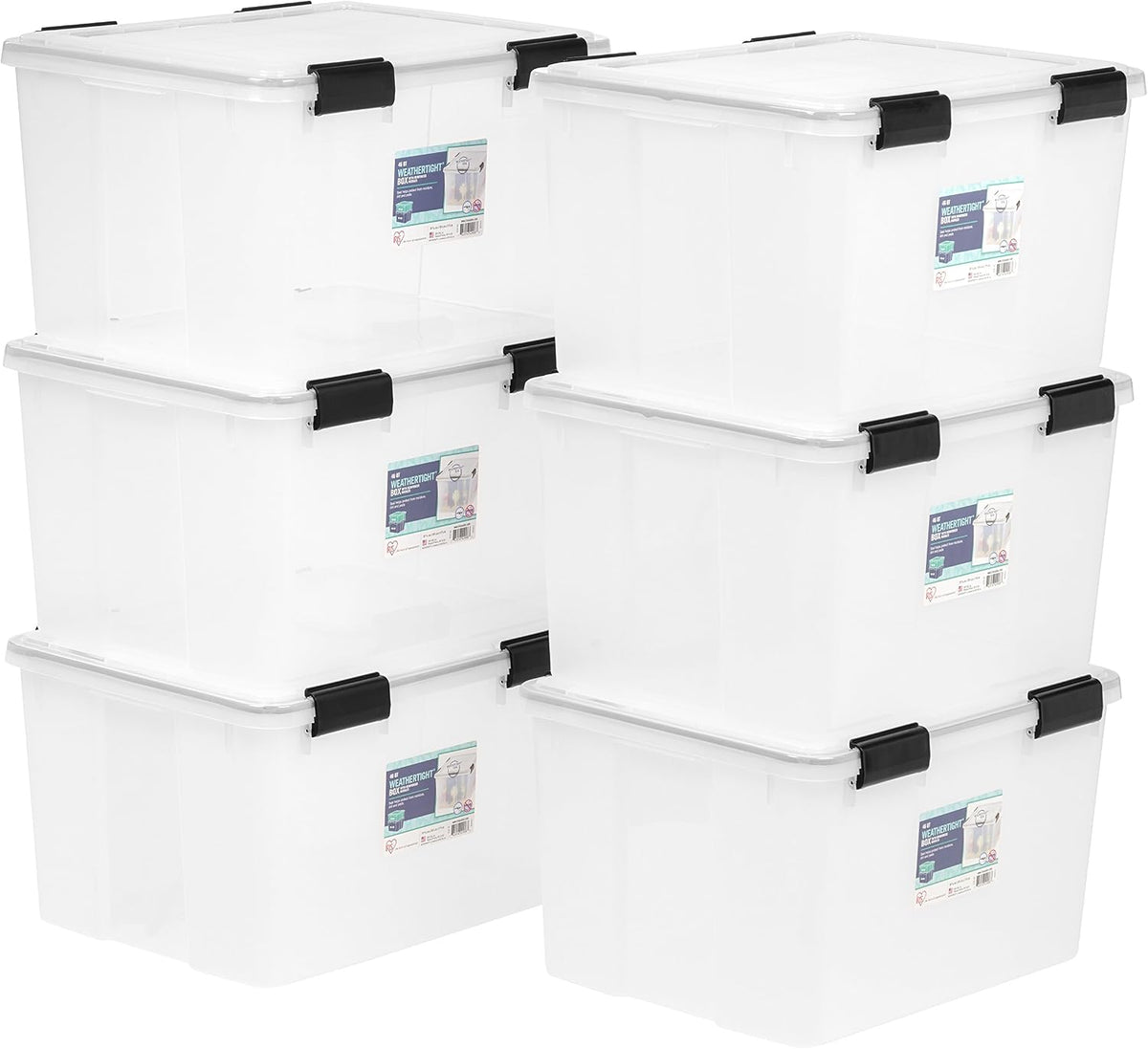 IRIS USA WeatherPro Storage Bins with Lids, 47 Qt, Gasket Seal, 2 Pack | Airtight gasket helps protect clothing, shoes, crafts, keepsakes, and household supplies from moisture and dust.