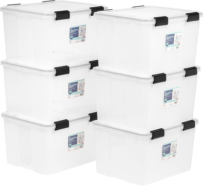 IRIS USA WeatherPro Storage Bins with Lids, 47 Qt, Gasket Seal, 2 Pack | Airtight gasket helps protect clothing, shoes, crafts, keepsakes, and household supplies from moisture and dust.