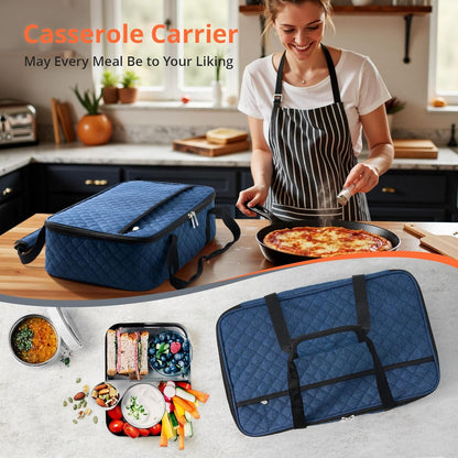 Insulated Casserole Carrier Portable Food Tote for Hot or Cold – Fits 9"x13" Baking Dish, Lasagna Holder for Parties, Picnic, Travel, Beach - Black