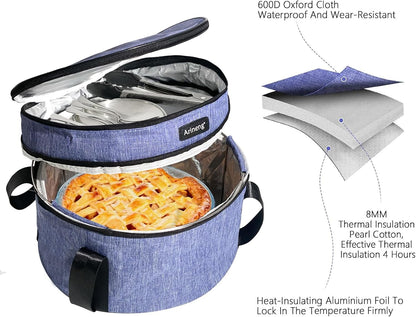 Pie Carrier, Hard-Sided Design, Insulated Bag For Casseroles, Round Insulated Cooler, Pie Tray With Lid And Handle For Hot And Cold Food Casserole Trays (Grey)