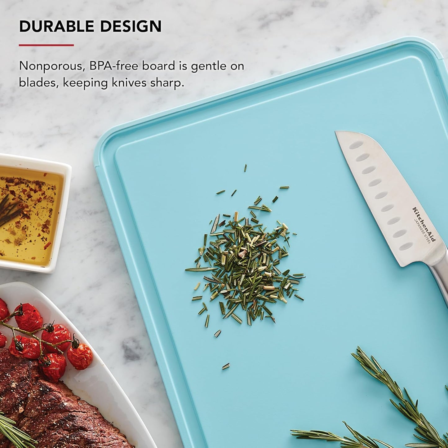 KitchenAid Classic Plastic Cutting Board with Perimeter Trench and Non Slip Edges, Dishwasher Safe, 12 inch x 18 inch, Gray