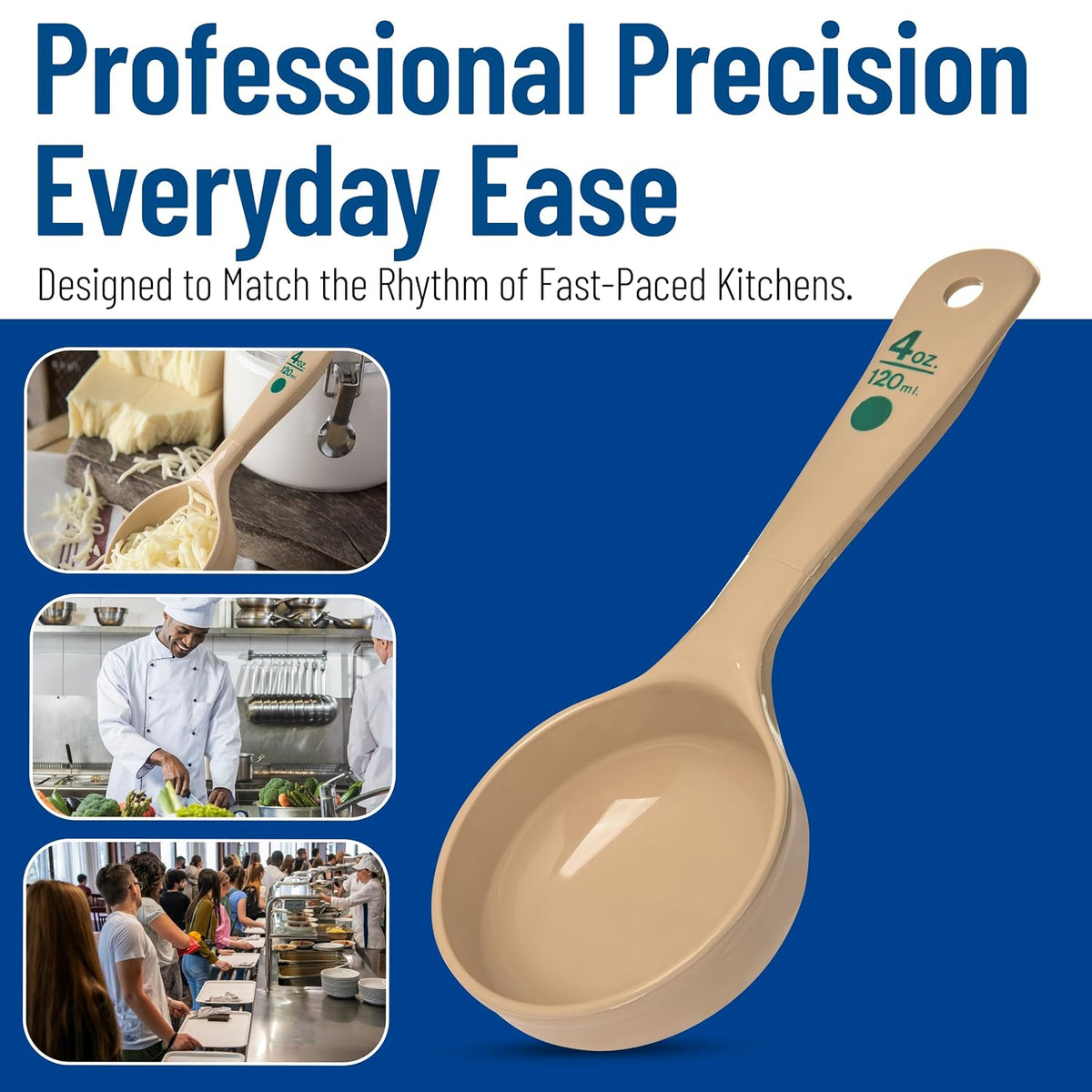 Carlisle FoodService Products Measure Miser Solid Spoon Measuring Spoon with Short Handle for Kitchens, Plastic, 4 Ounces, Beige