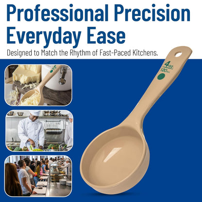 Carlisle FoodService Products Measure Miser Solid Spoon Measuring Spoon with Short Handle for Kitchens, Plastic, 4 Ounces, Beige