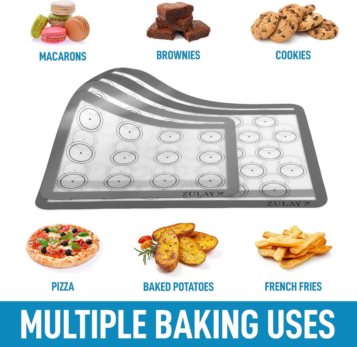 Zulay Kitchen Silicone Baking Mat – 16.5"×11.6" BPA-Free Reusable Baking Sheet, Heat Resistant 480°F – Non-Slip Border, Perfect for Cookies, Bread, Pastries & Oven Use - (Dark Gray)