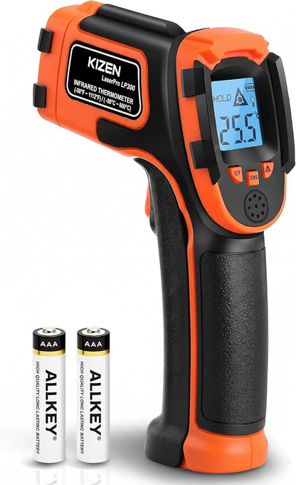 Kizen Infrared Temperature Gun - Handheld Surface Infrared Thermometer for Griddle, Grill, Pizza Oven, Candy, & A/C - Laser Thermometer Gun -58F to 1112F - Surface Temp Gun
