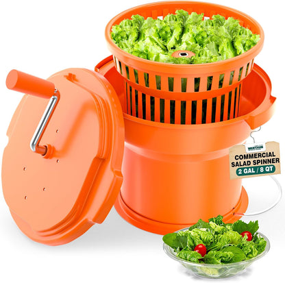 WantJoin Commercial Salad Spinner - [6 Gallon Salad Dryer] w/Silicone [Anti-slip Mat] & [Draining Hose], 24Qt Manual Salad Spinner for up to 7 Heads of Lettuce Spinner Large for Catering, Orange