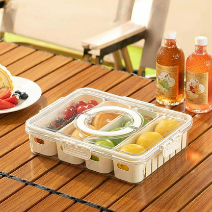 Divided Serving Tray with Lid for Veggie Charcuterie Container Portion Control Salad Keeper with 4 Removable Boxes Stackable Refrigerator Organizer Bins Food Storage Organizer Produce Saver