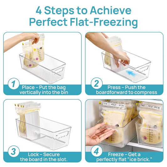 Vtopmart 4 Pack Breast Milk Storage Bags Container with Sliding Adjustable Dividers, Flexibly Adjust Compartments for Breast Milk Storage, Fridge and Freezer Organizer Bins