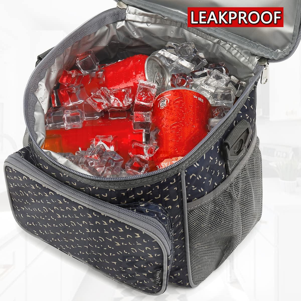 FlowFly Insulated Reusable Lunch Bag Adult Large Lunch Box for Women and Men with Adjustable Shoulder Strap,Front Zipper Pocket and Dual Large Mesh Side Pockets,Cherry - Colors A