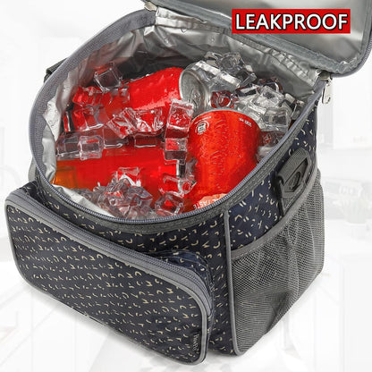 FlowFly Insulated Reusable Lunch Bag Adult Large Lunch Box for Women and Men with Adjustable Shoulder Strap,Front Zipper Pocket and Dual Large Mesh Side Pockets,Cherry - Colors A
