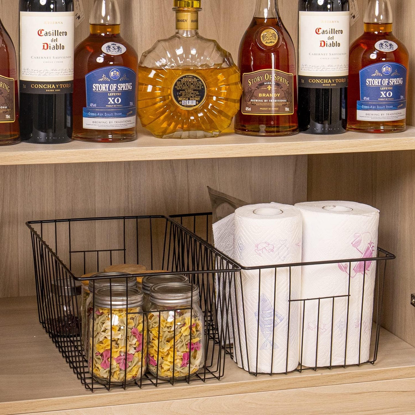 16" L x 12" W Wider Freezer Storage Organizer Baskets Container, Deep Metal Wire Chest Upright Refrigerator Divider Bins with Built-in Handles for Cabinet, Pantry, Closet, Kitchen