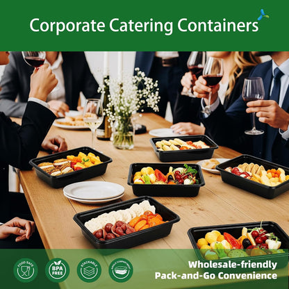 Meal Prep Containers, 50 Pack 58oz (100-Piece) Disposable Take Out Food Storage Containers with Leakproof Lids, Large Plastic To Go Lunch Boxes, BPA Free, Microwave/Dishwasher/Freezer Safe