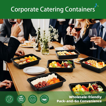 Meal Prep Containers, 50 Pack 58oz (100-Piece) Disposable Take Out Food Storage Containers with Leakproof Lids, Large Plastic To Go Lunch Boxes, BPA Free, Microwave/Dishwasher/Freezer Safe