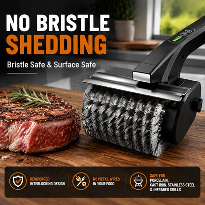 Electric Grill Brush Cleaner, High Torque BBQ Bristle-Free Cleaner – Rechargeable Cordless with LED Light, Splash Guard & Scraper, Heavy Duty Grill Cleaner Tool for Outdoor Grill, Gift for Men Dad