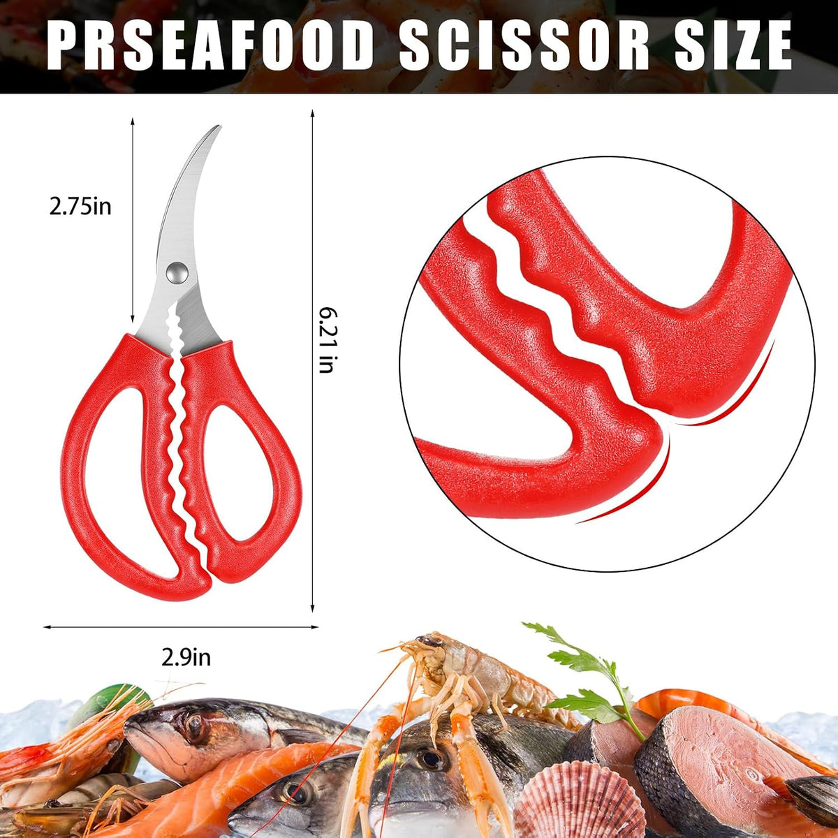 Gisafai Kitchen Seafood Scissors for Crab Bulk,Leg Scissors Multifunctional Stainless Steel Shears Crab Leg Crackers Fish Shrimp Lobster tools for Kitchen Seafood Peeling (Red)