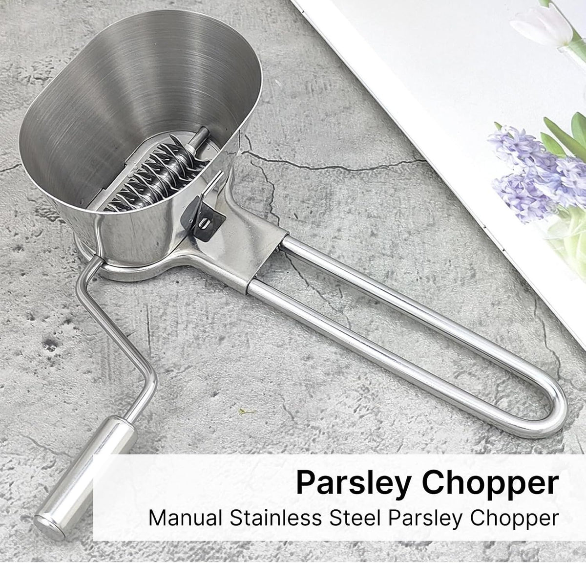 Fenteer Parsley Chopper, Parsley Shredder, Kitchen Handheld Coriander Onion Chopper, Lightweight Herbs Spices Grater, Stainless Steel Roller Mincer for Veggies/Garlic/Peppers/Ginger/Fruits/Nuts
