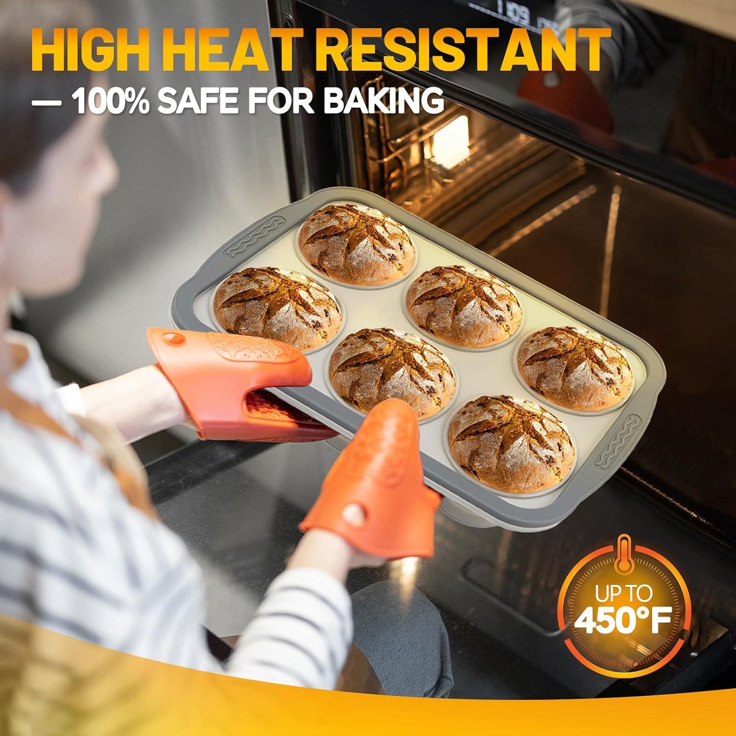 Silicone Muffin Pan, 12 Cups Non-Stick Cupcake Pan, Food-Grade BPA-Free Muffin Tin, Oven-Safe 450 °F, Reinforced Steel Frame, Easy-Grab Handles, Quick-Release 2.3" Baking Molds for Mini Treats