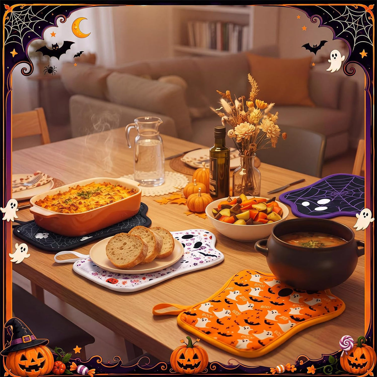 Fanfanwin 4 Pcs Halloween Ghost Pot Holders for Kitchen Cute Oven Hot Pads