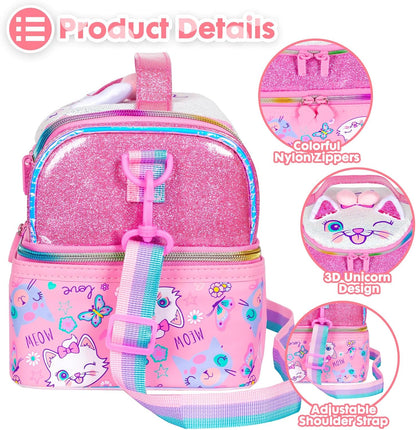 Kids Double Decker Cooler Insulated Lunch Bag, Back to School Large Meal Tote for Boys, Girls, Men, Women, with Adjustable Strap, Soccer