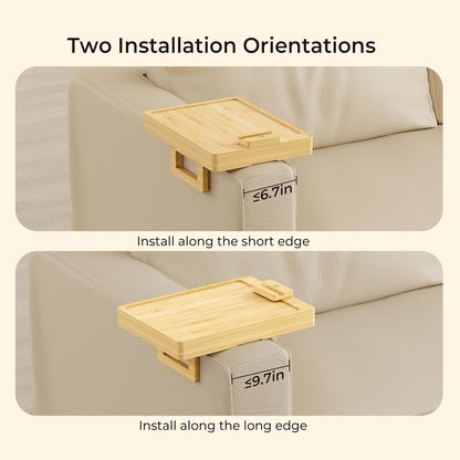 Wealone Black Couch Arm Tray for Wide Couch, Bamboo Sofa Arm Clip Table with Storage Box, Couch Armrest Tray with 360°Rotating Phone Holder, Sofa Arm Table Clip for Eating, Drinks or Dining