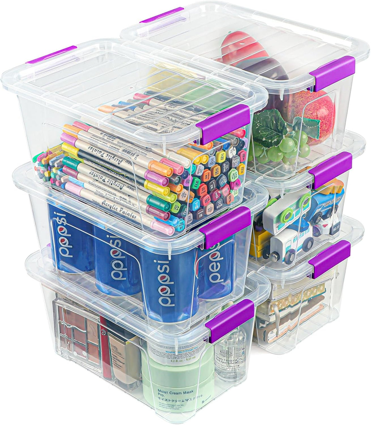 EOENVIVS Plastic Storage Bins with Lids 6 Pack, 7 Quart Storage Containers With Black Buckle Latch, Stackable Storage Organizers for Home Pantry Office Classroom Organization, Clear