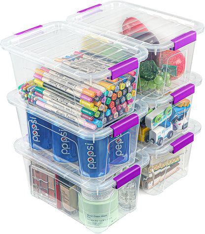 EOENVIVS Plastic Storage Bins with Lids 6 Pack, 7 Quart Storage Containers With Black Buckle Latch, Stackable Storage Organizers for Home Pantry Office Classroom Organization, Clear
