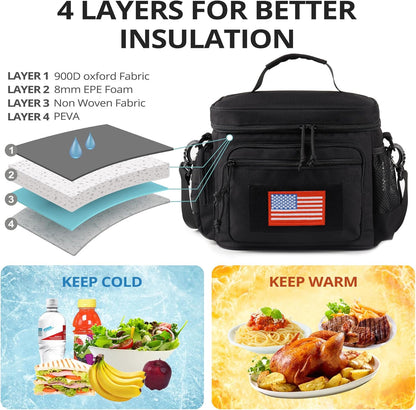 Lunch Box for Men, Tactical Lunch Bag MOLLE Webbing Leakproof Insulated Lunch Cooler Women Adult Meal with Adjustable Shoulder Strap Lunch Pail (Blue)