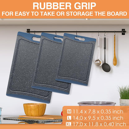 Extra Large Cutting Boards, Plastic Cutting Boards for Kitchen (Set of 3) Cutting Board Set Dishwasher Chopping Board with Juice Grooves Easy-Grip Handles, Dark Grey, Empune