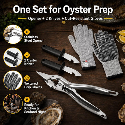 Oyster Shucker Machine Kit with 2 Knives & Cut-Resistant Gloves