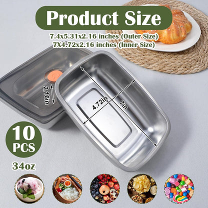 10 Pack 34oz Stainless Steel Food Storage Containers with Airtight Leak-Proof Lids, Reusable Meal Prep Lunch Boxes Freezer Dishwasher Safe Stackable Containers for Snacks Fruits On-the-Go Meals