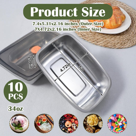 10 Pack 34oz Stainless Steel Food Storage Containers with Airtight Leak-Proof Lids, Reusable Meal Prep Lunch Boxes Freezer Dishwasher Safe Stackable Containers for Snacks Fruits On-the-Go Meals