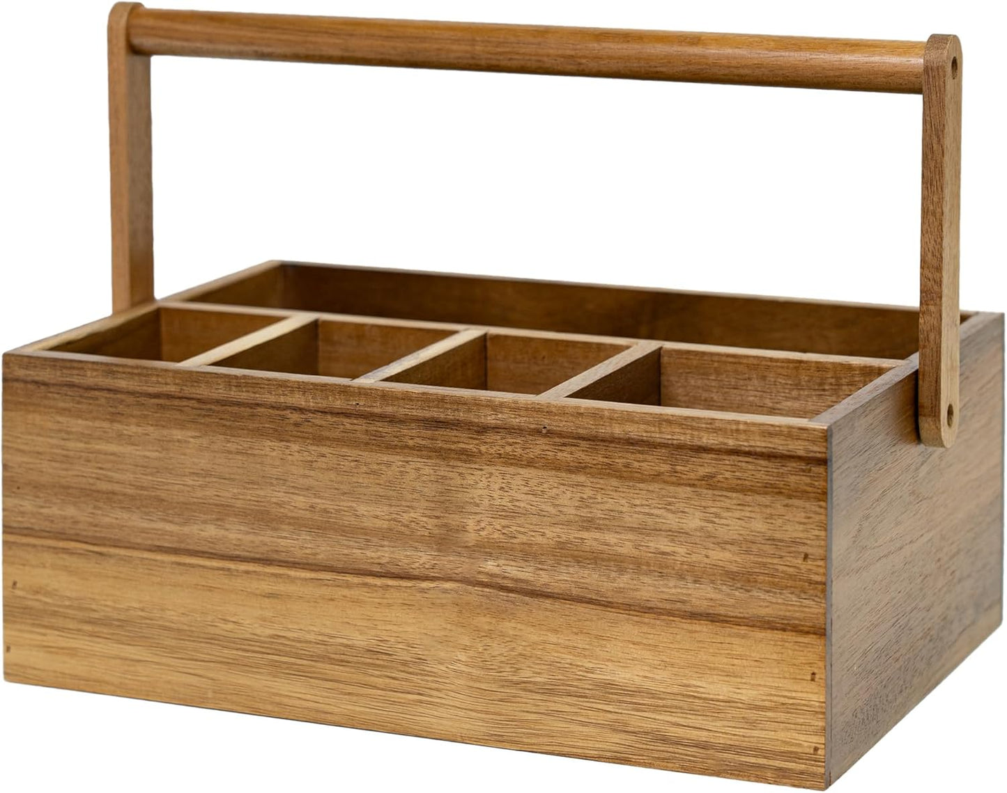VaeFae Acacia Silverware Caddy with Handle, Wooden Utensil Holder, Mulip-pose Organizer for Kitchen, Office, Bathroom, Bedroom