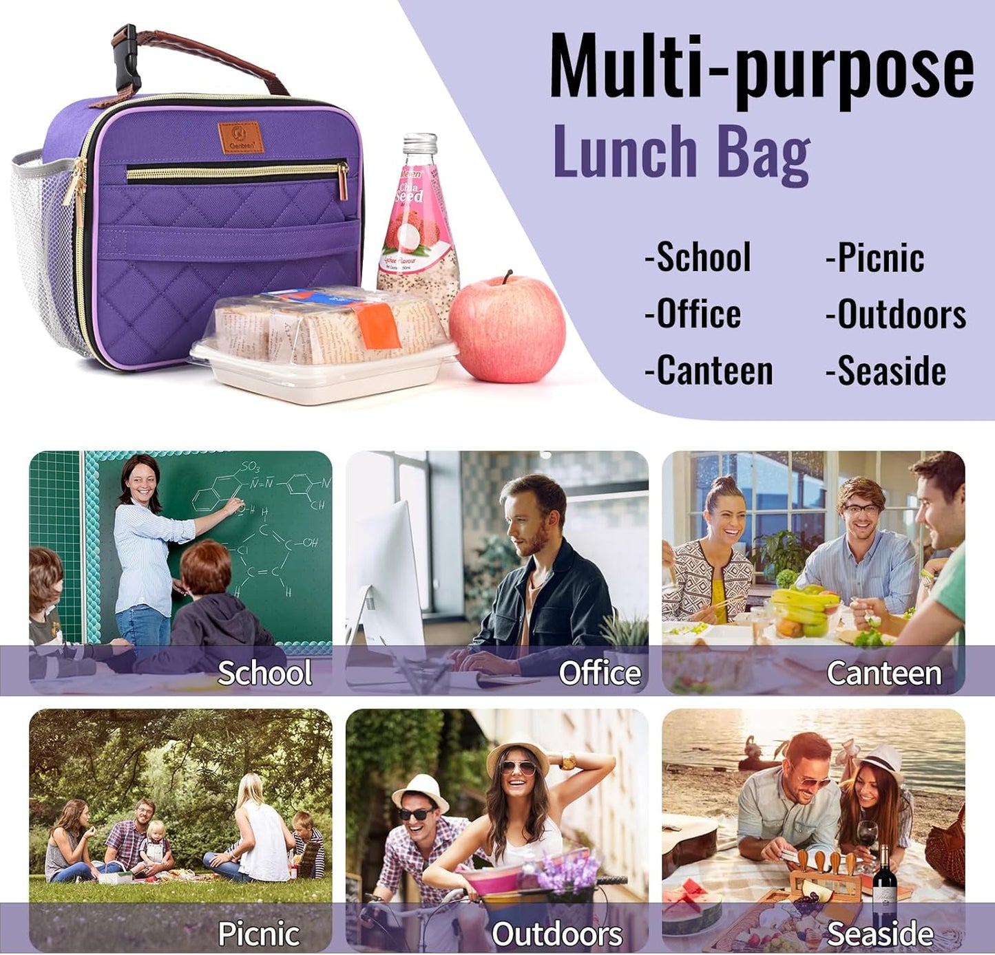 Genteen Lunch Box for Kids, Boys - Insulated Small LunchBox Reusable, Zip Closure & Buckle Handle, Portable Cooler for Work, School, Travel (Lake Green)