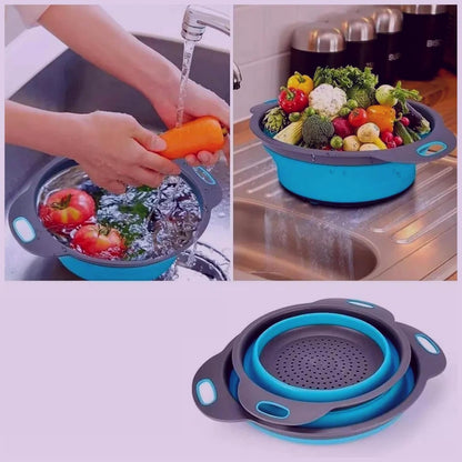 3PCS Green Foldable Kitchen Strainer Set – Silicone Colander Collapsible Strainers and Colanders Green Collander for Kitchen Collapsible Compact Drain Tools for Cooking Prep