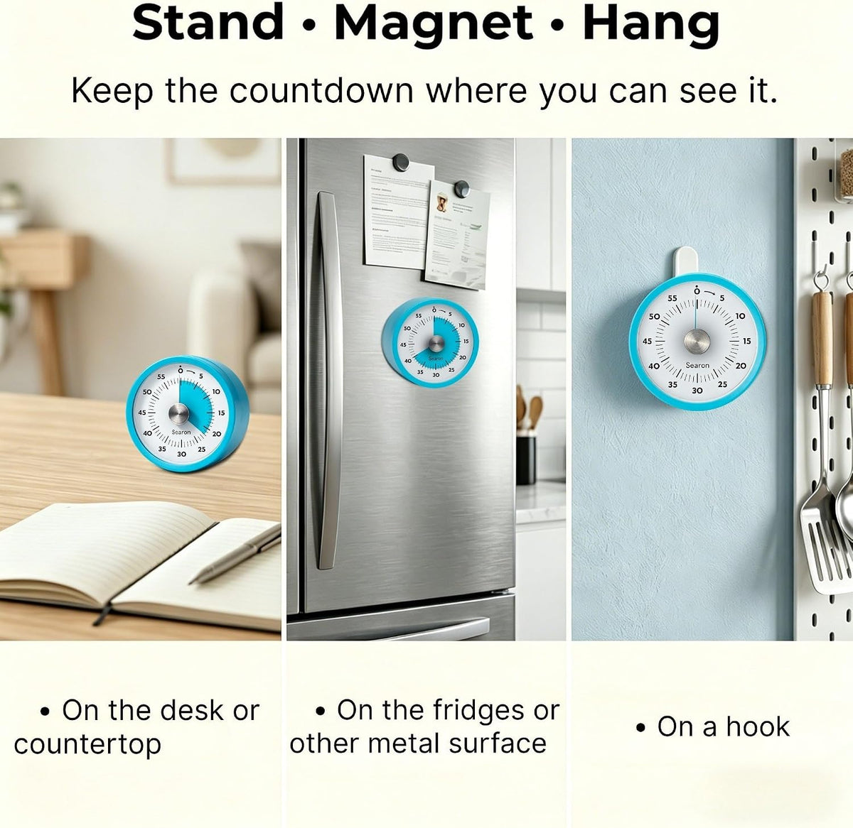 Searon Magnetic Kitchen Timer, 60-Minute Visual Dial (Blue)
