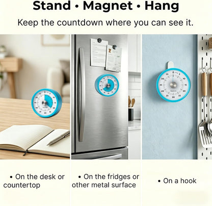 Searon Magnetic Kitchen Timer, 60-Minute Visual Dial (Blue)