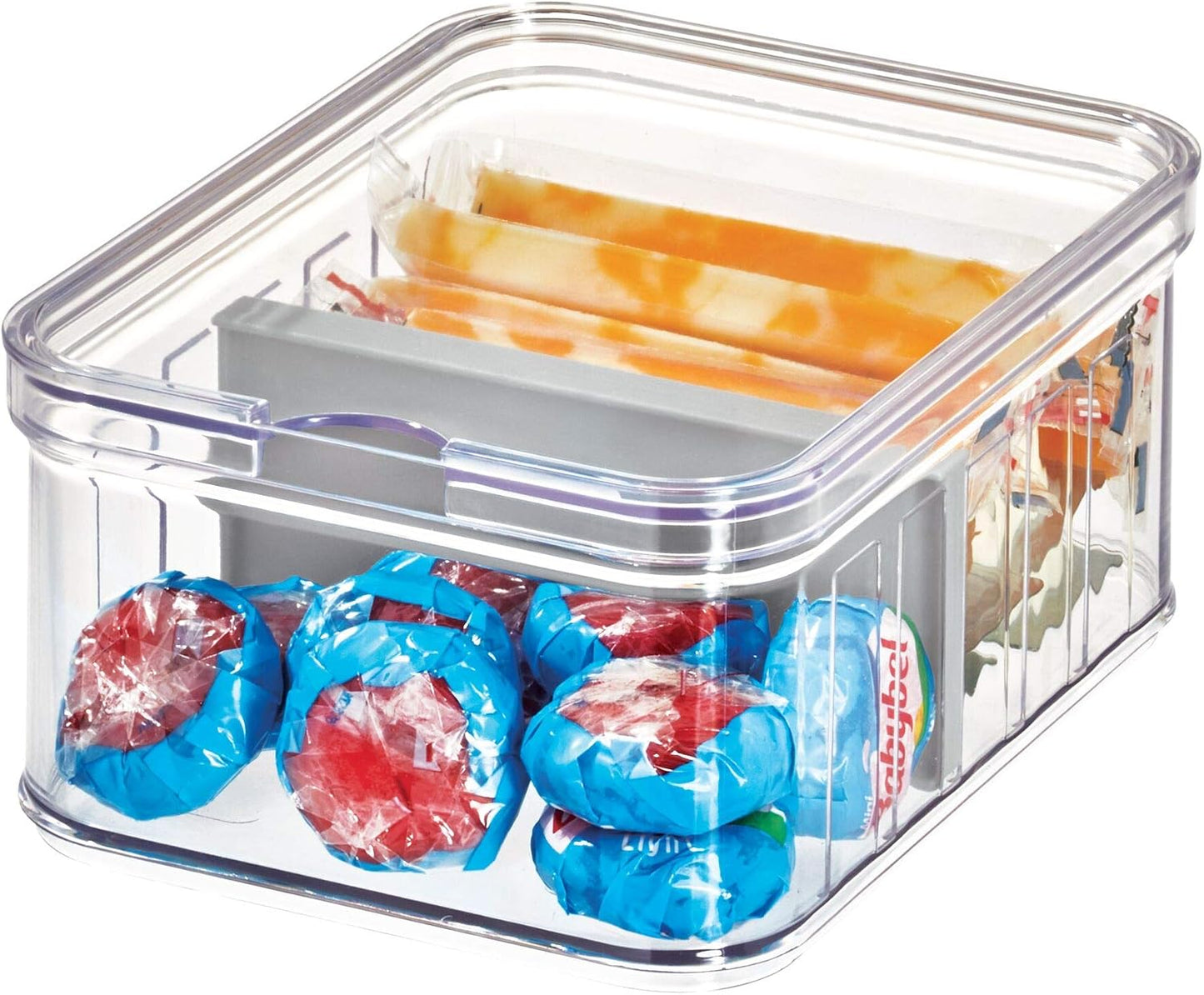 iDesign Small Fridge Organizer Bin with Removable Divider and Lid - Set of 6 - Clear/Gray