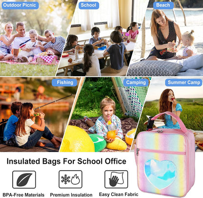 Insulated Lunch Bag, Leakproof Portable Lunch Box for Women Men Boys Girls, Large Capacity Cooler Bag with Handle and Bottle Pocket for Office School Camping Hiking Outdoor Beach Picnic (Black)