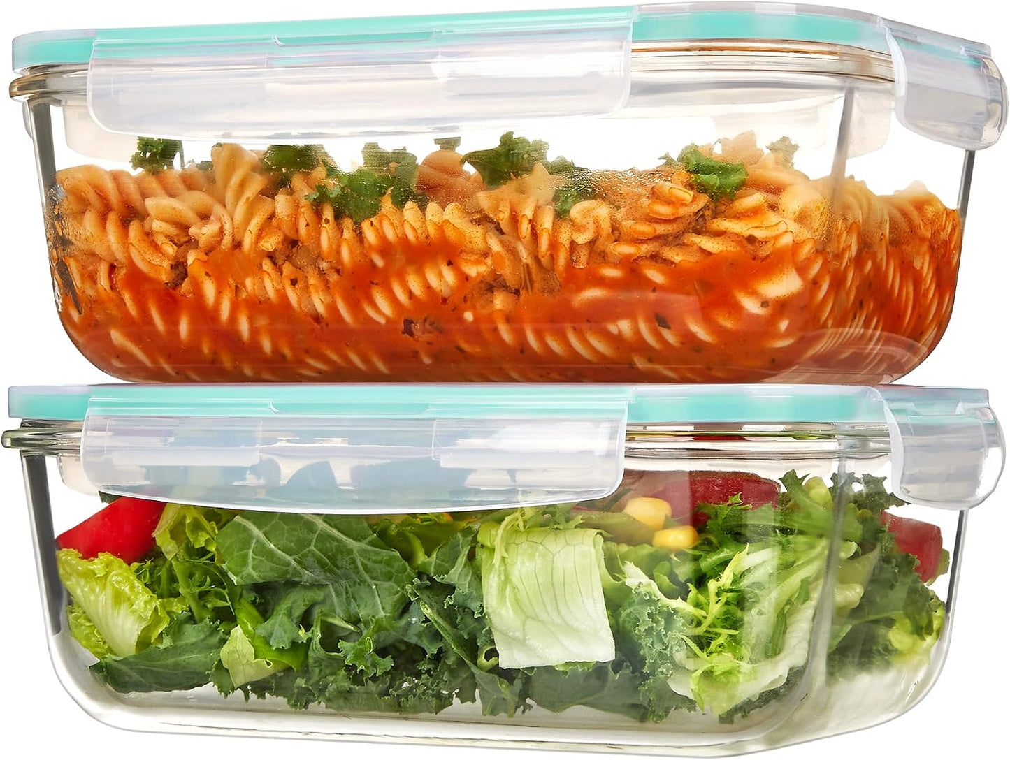 Vtopmart 2Pack 2260ml/ 76.4oz Large Glass Containers Food Storage with Lids, Meal Prep Food Container Set with Snap Airtight Lid for Baking, Microwave, Oven, Leak Proof, for Freezer, Dishwasher, Green