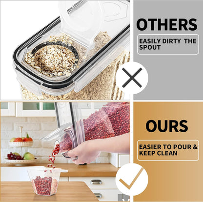 PRAKI Large Dry Food Storage Containers with Lids, 6PCS Airtight Cereal Containers Storage Set, Leak-proof Canister Set for Kitchen Pantry Organization with 20 Labels & Marker (4L Black)