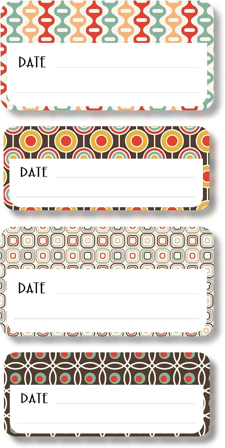 Lovable Labels Date-It Food Container Sticker Food Labels, 36 Pre-Printed Waterproof Freezer Labels, Reusable Refrigerator and Freezer Food Label Stickers. (Retro)