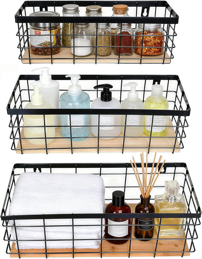 ShabbyDecor Metal Wire Basket with Handles Storage Organizer Stackable Organizing bin for Cabinet Shelf Countertop Under Sink Pantry for Kitchen,Bathroom,Laundry Closet, 1 Pack