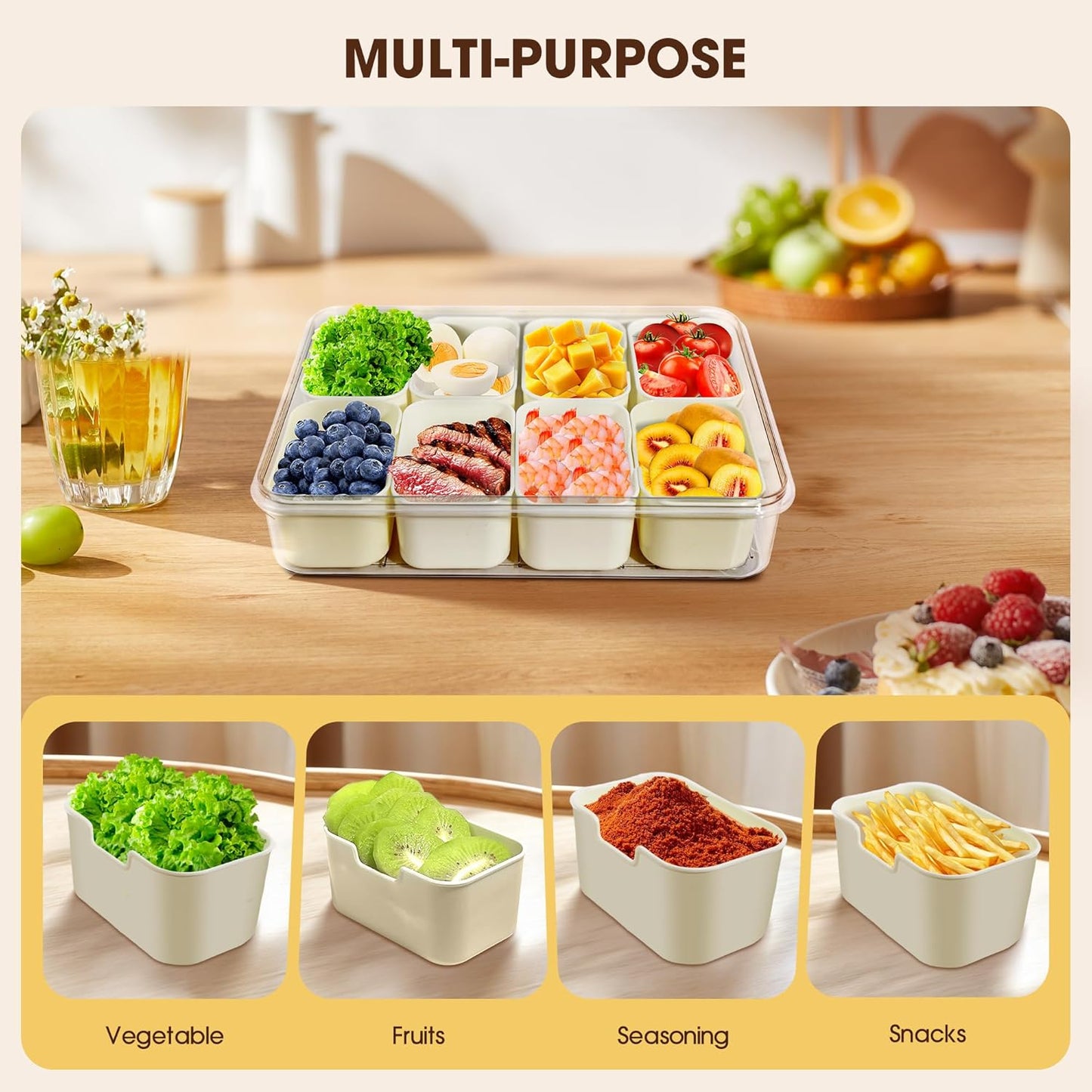 WanshengLe 6 in 1 Snackle Box 3.82L with Lid & Handle, 4 PCS Stainless Steel Snack Box and 2 PCS Plastic Box, 6 Detachable & Dishwasher Safe Snacklebox, Divided Container Box for Snack Fruit Nut