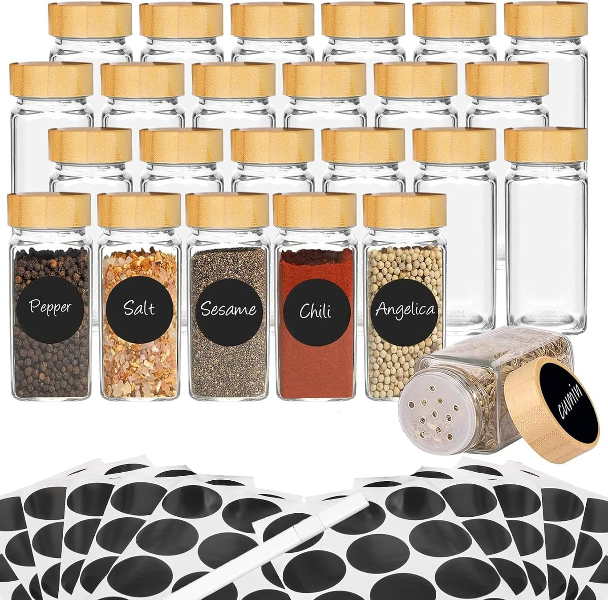 DIDITIME Spice Jars with Label, 4oz Empty Square Seasoning Containers