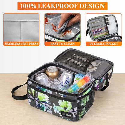 opux Insulated Lunch Bag for Men Women, Double Decker Leakproof Lunch Box Cooler Tote with Shoulder Strap, Large Lunchbox for Work School Travel Meal Prep, Adults Kids Boys Girls, Green, 16 Cans