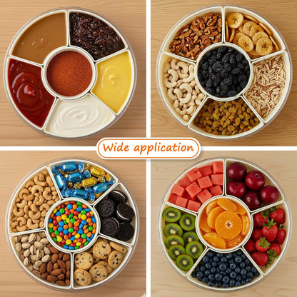 Divided Serving Tray with Lid and Handle,Rotation serving tray with lid,travel Snackle Box Charcuterie Container Portable Storage Organizer for Candy Divided Serving