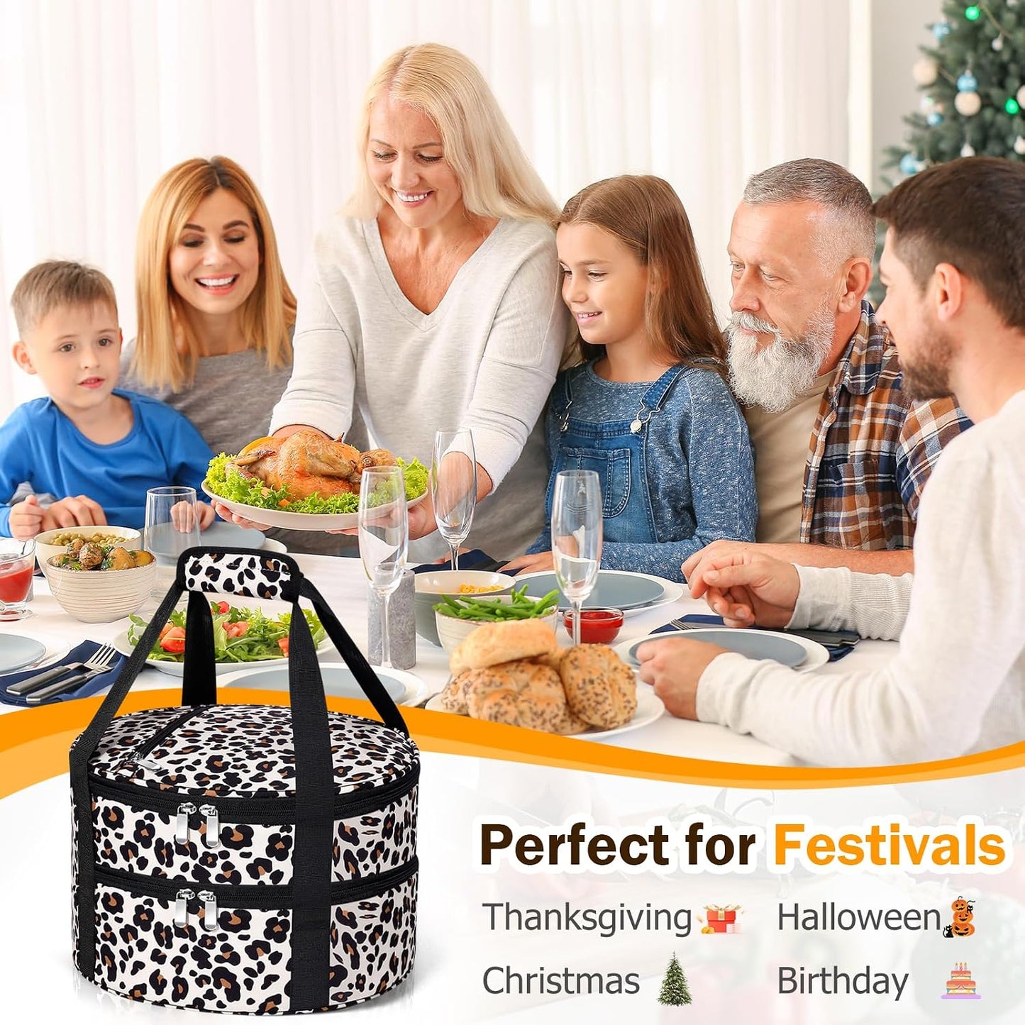 Round Insulated Casserole Carrier – 12" Portable Pie Carrier Bag for Hot or Cold Food, Leakproof Thermal Lunch Tote with Handle for Parties Picnic & Travel - Grey
