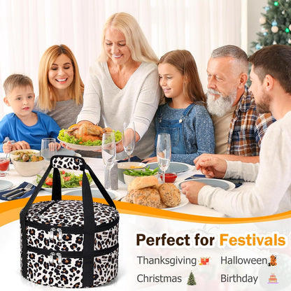 Round Insulated Casserole Carrier – 12" Portable Pie Carrier Bag for Hot or Cold Food, Leakproof Thermal Lunch Tote with Handle for Parties Picnic & Travel - Grey