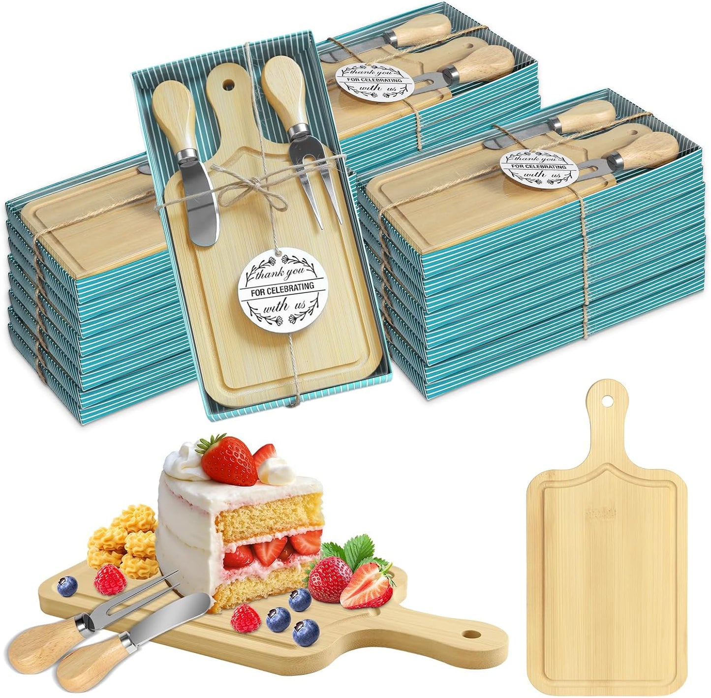 AZEAM 12 Sets Baby Bridal Shower Prizes for Game Winners, Bamboo Mini Cheese Board Set with Knife Fork and Present Box, Small Charcuterie Board Bulk for Party Wedding Guests Present